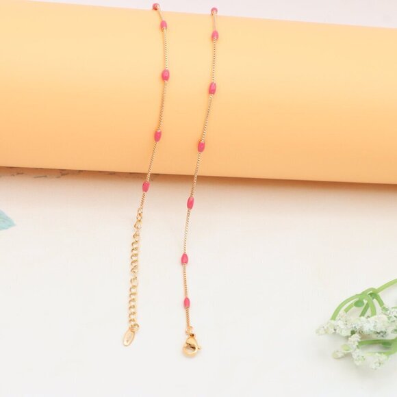 Elegant Rose Gold Beaded Necklace with Adjustable Chain, XPNL0336 - Picture 12 of 12